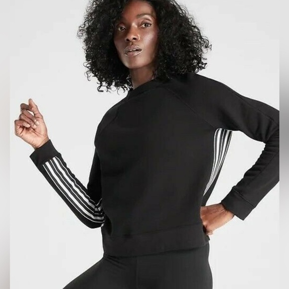 Athleta 24/7 Crew Striped Sweatshirt Black White Womens Medium Athletic - Picture 1 of 5